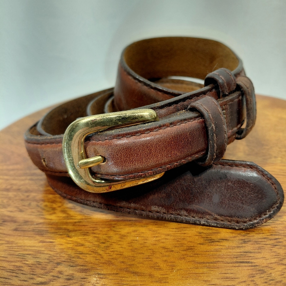 Lands' End Brown Leather Brass Buckle Belt